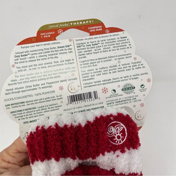 New EARTH THERAPUTICS Women’s Red White Stripe Cabin Socks Slippers Shea Butter - Picture 4 of 6